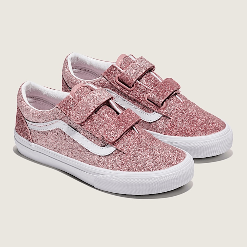 VANS Old Skool V Shoe SZ 6.5 Youth / 7.5 Wmn Glitter Rose NEW